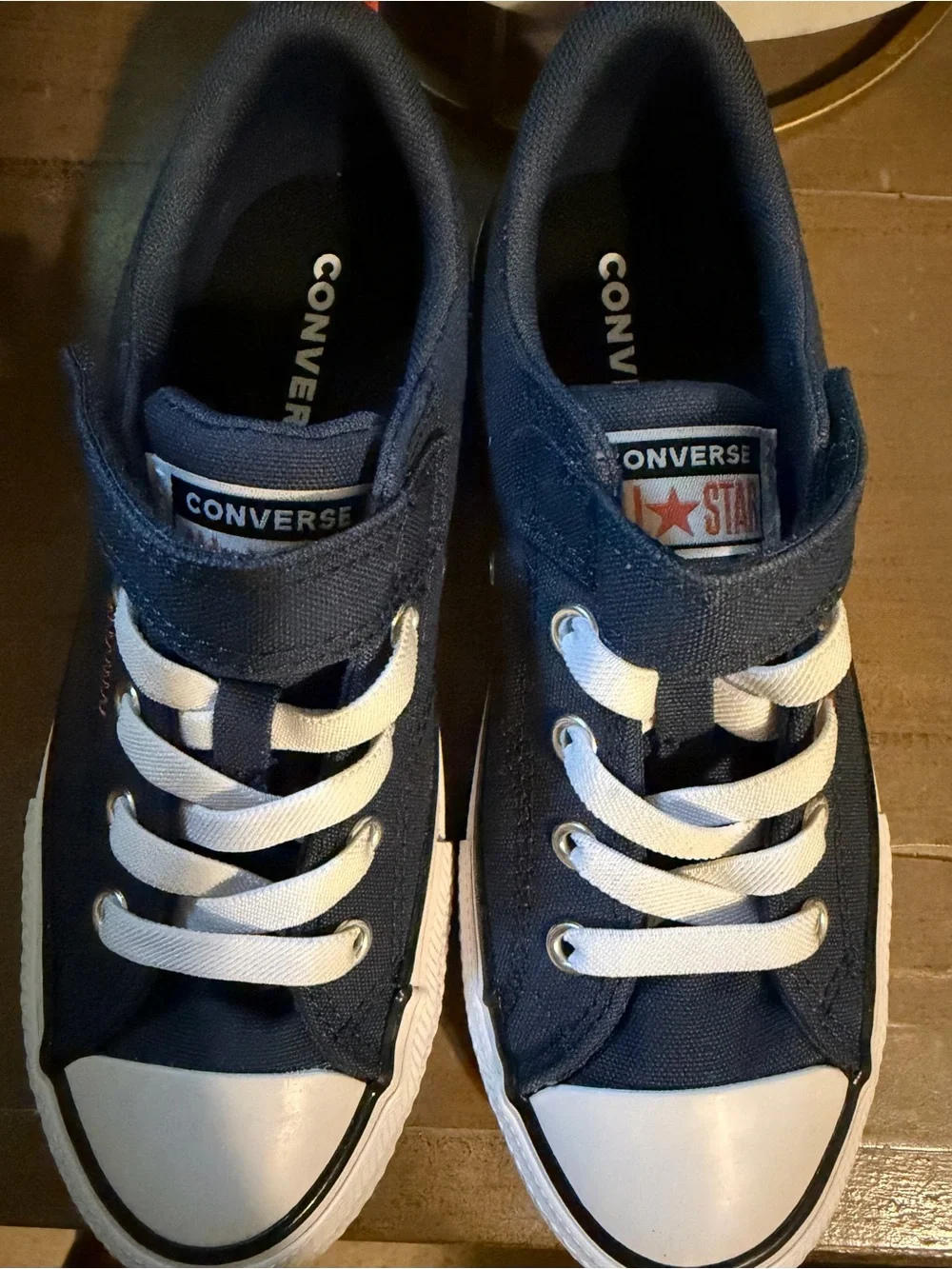 Converse Kids Low Top Sneakers in Navy Blue with Orange Pull Tab